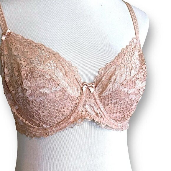 Adore Me 36D Bra Beige Nude Cinthia Unlined Full Coverage Sheer Lace Underwire - Picture 3 of 9